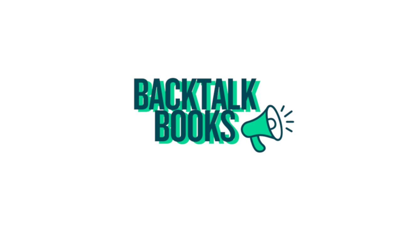 The green logo of Backtalk Books with a green megaphone against a white background