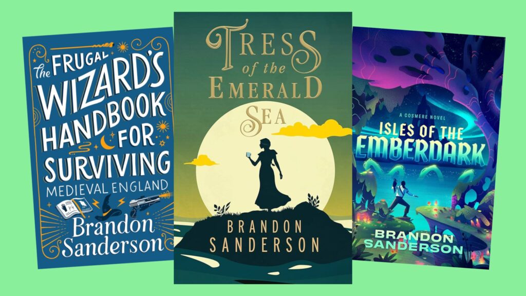 The Wizard's Handbook for Surviving Medieval England, Tress of the Emerald Sea, and Isles of the Emberdark covers