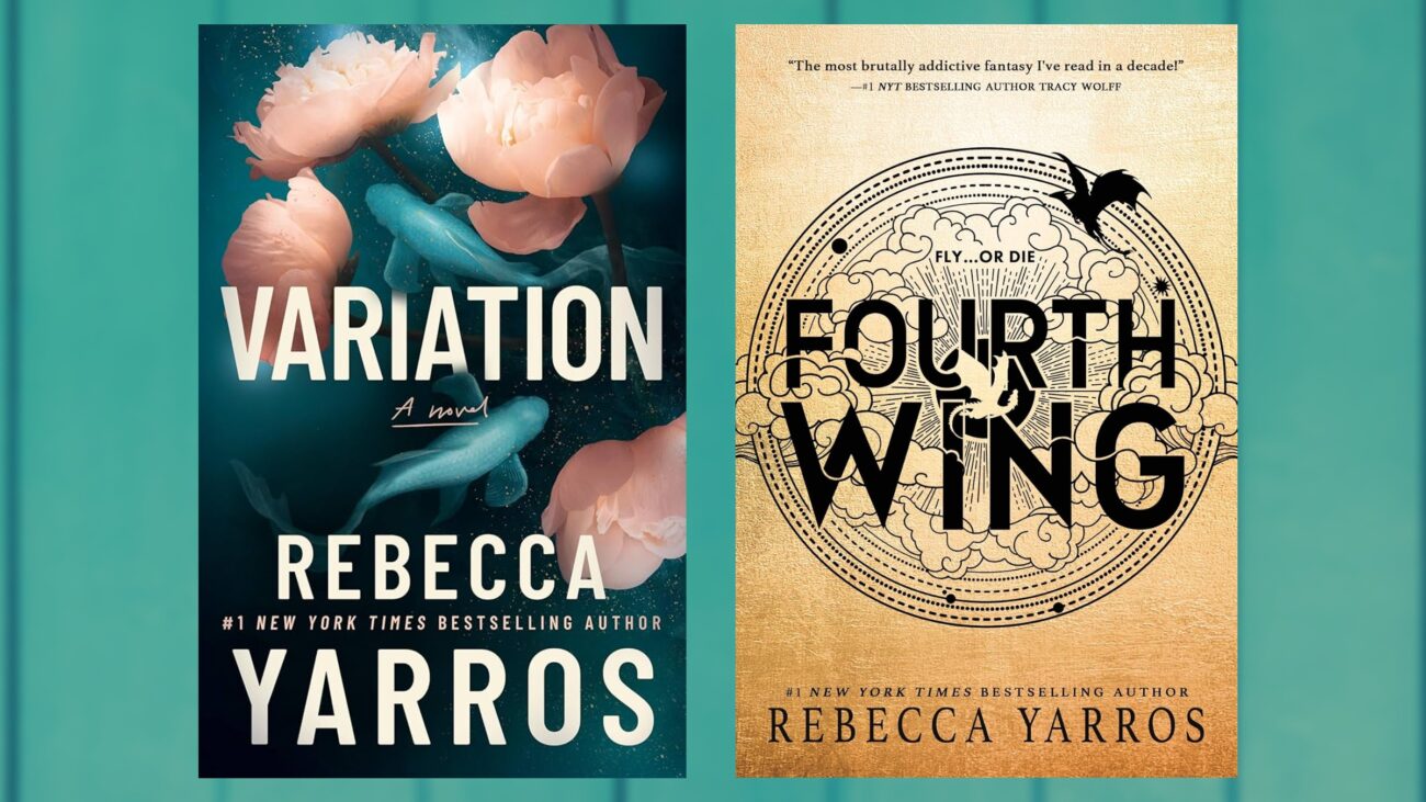 The covers of Variation and Fourth Wing against a green background