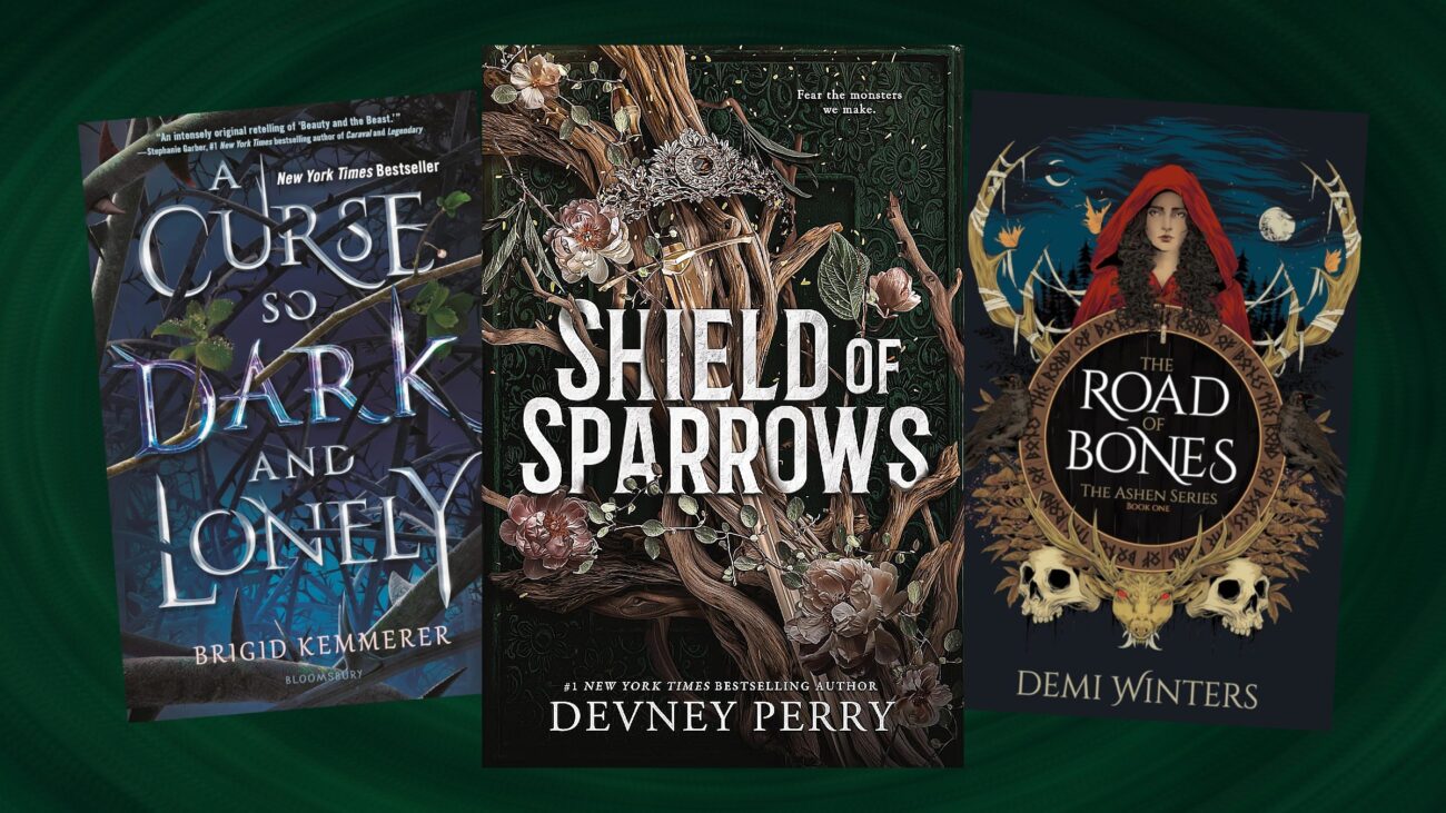 The covers of A Curse So Dark and Lonely, Shield of Sparrows, and The Road of Bones