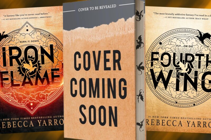 The covers of Iron Flame, the untitled Empyrean release, and Fourth Wing