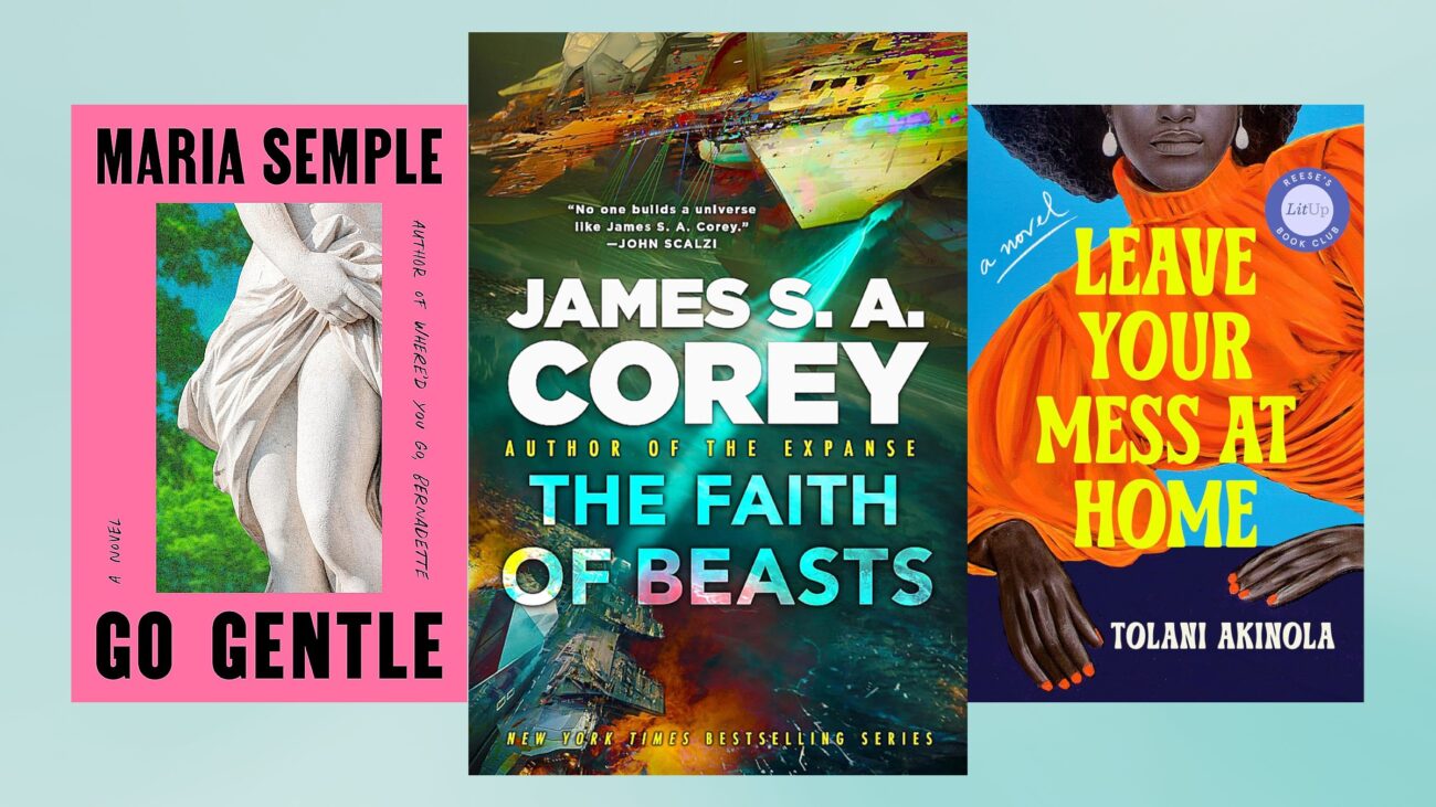 The covers of Go Gentle, The Faith of Beasts, and Leave Your Mess at Home